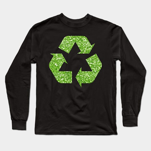 Green Faux Glitter Recycle Symbol Long Sleeve T-Shirt by Felicity-K